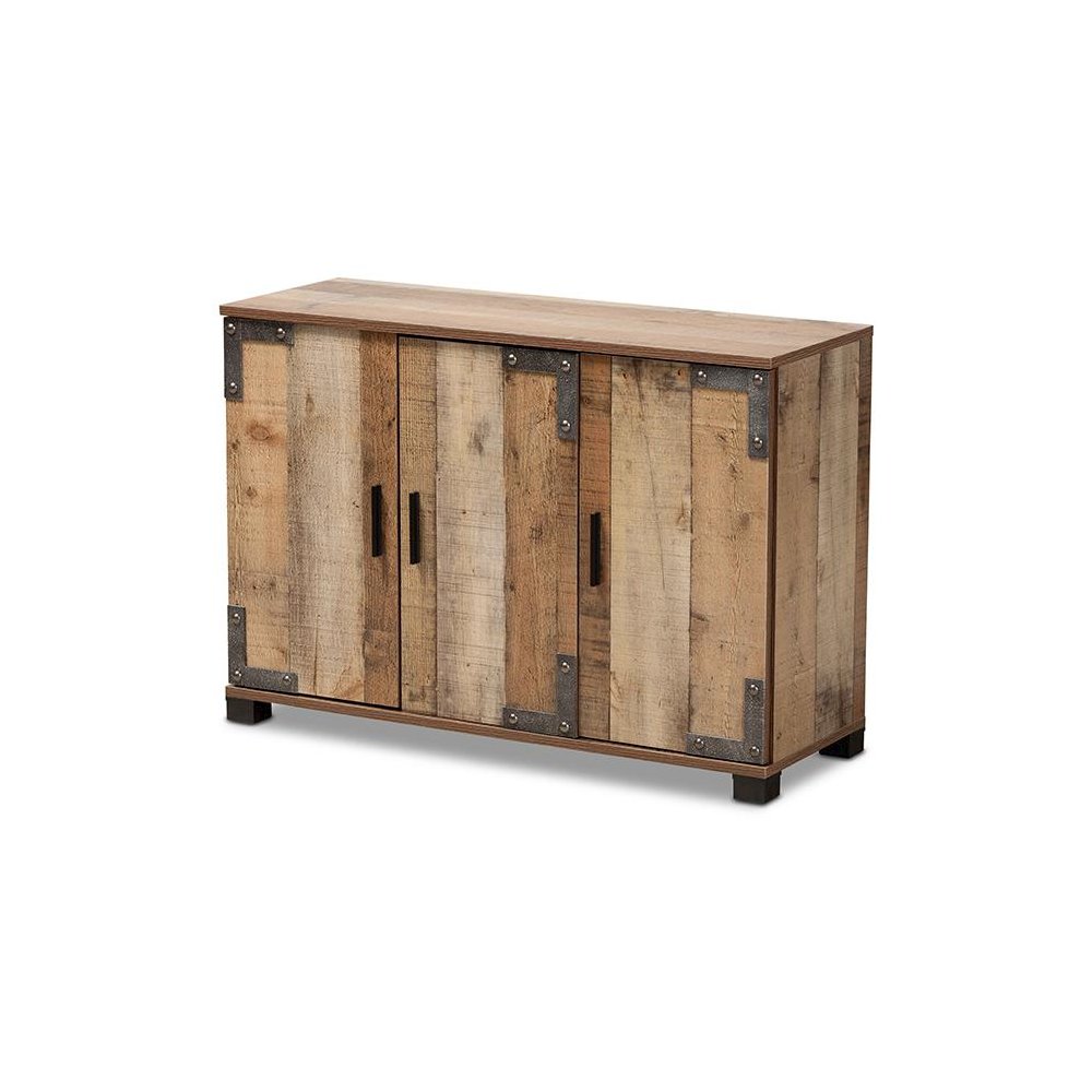 Farmhouse Rustic Finished Wood 3-Door Shoe Cabinet
