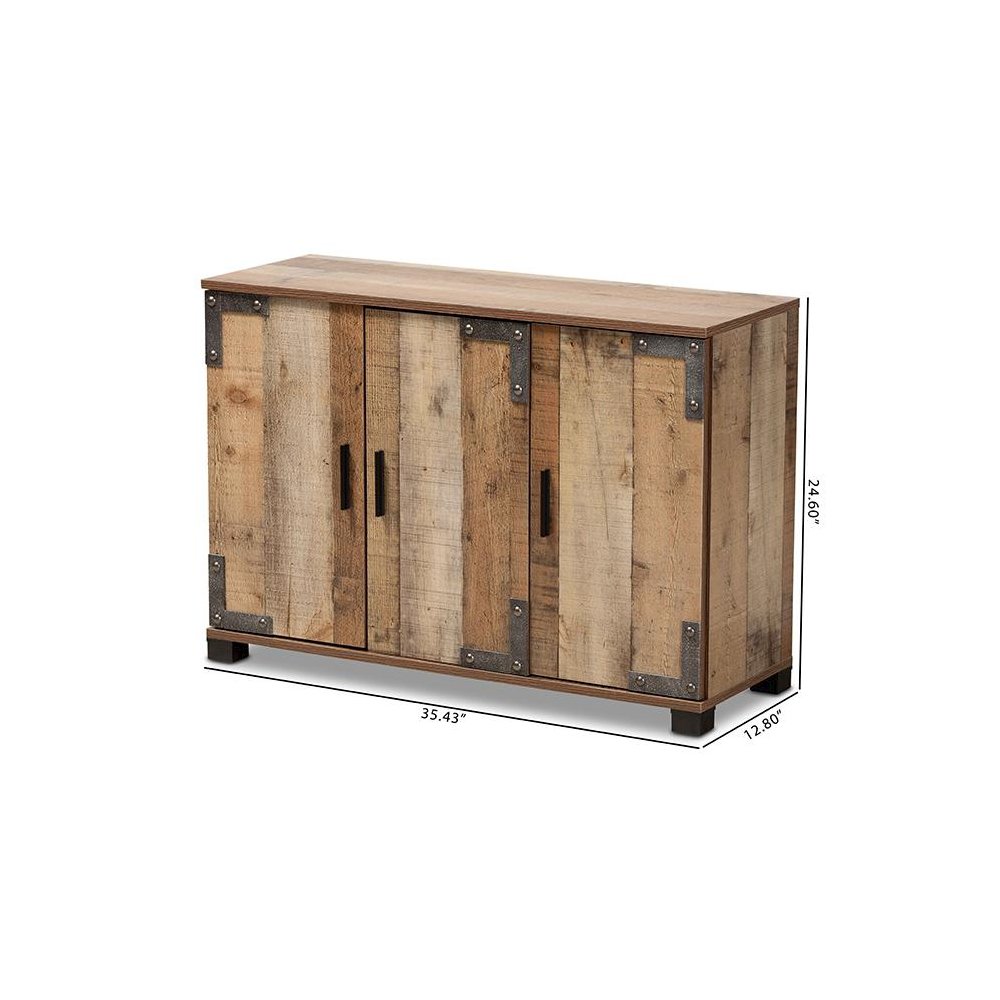 Farmhouse Rustic Finished Wood 3-Door Shoe Cabinet