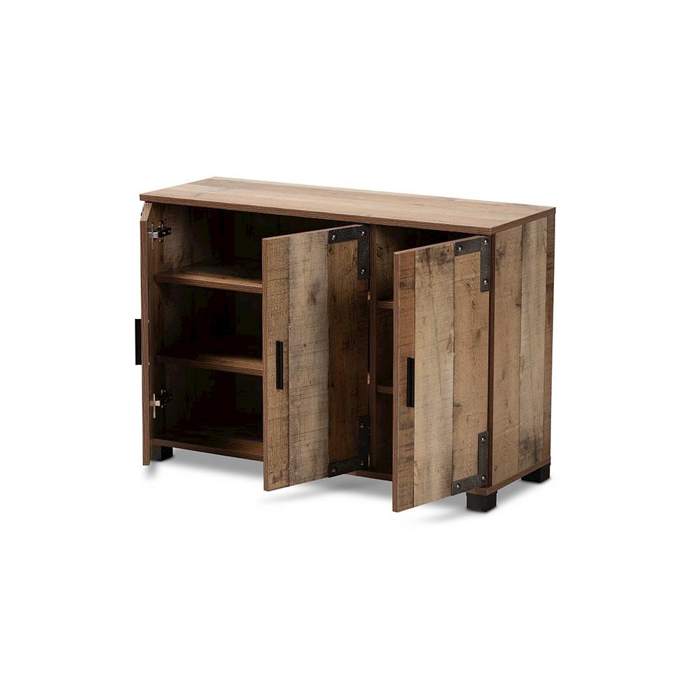 Farmhouse Rustic Finished Wood 3-Door Shoe Cabinet