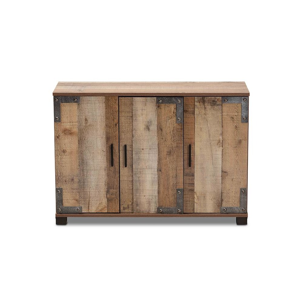 Farmhouse Rustic Finished Wood 3-Door Shoe Cabinet