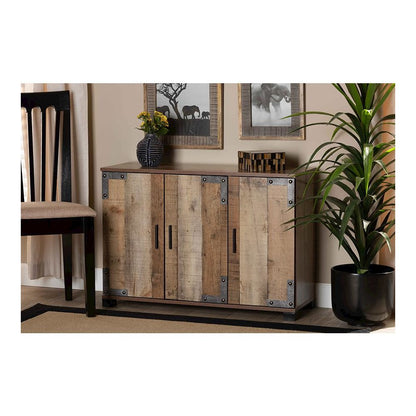 Farmhouse Rustic Finished Wood 3-Door Shoe Cabinet