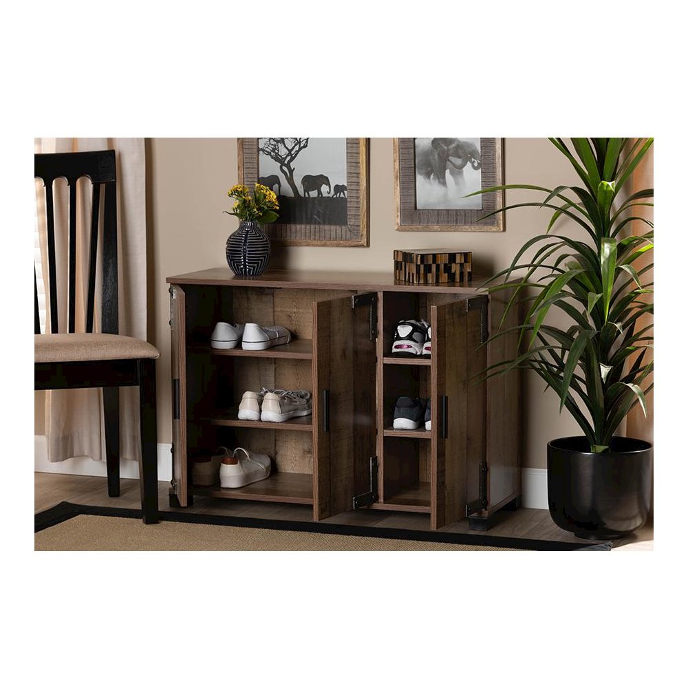 Farmhouse Rustic Finished Wood 3-Door Shoe Cabinet