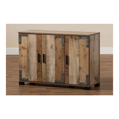 Farmhouse Rustic Finished Wood 3-Door Shoe Cabinet