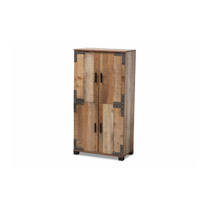 Farmhouse Rustic Finished Wood 4-Door Shoe Cabinet