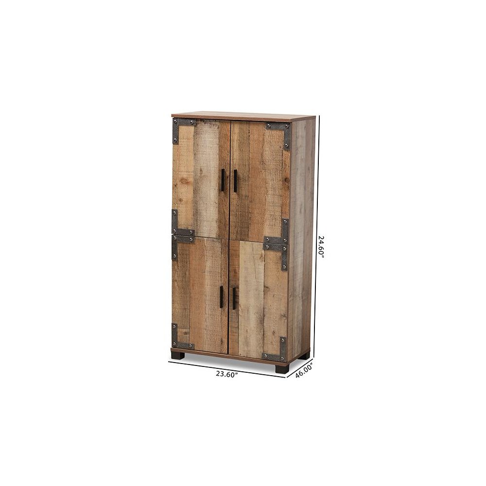 Farmhouse Rustic Finished Wood 4-Door Shoe Cabinet