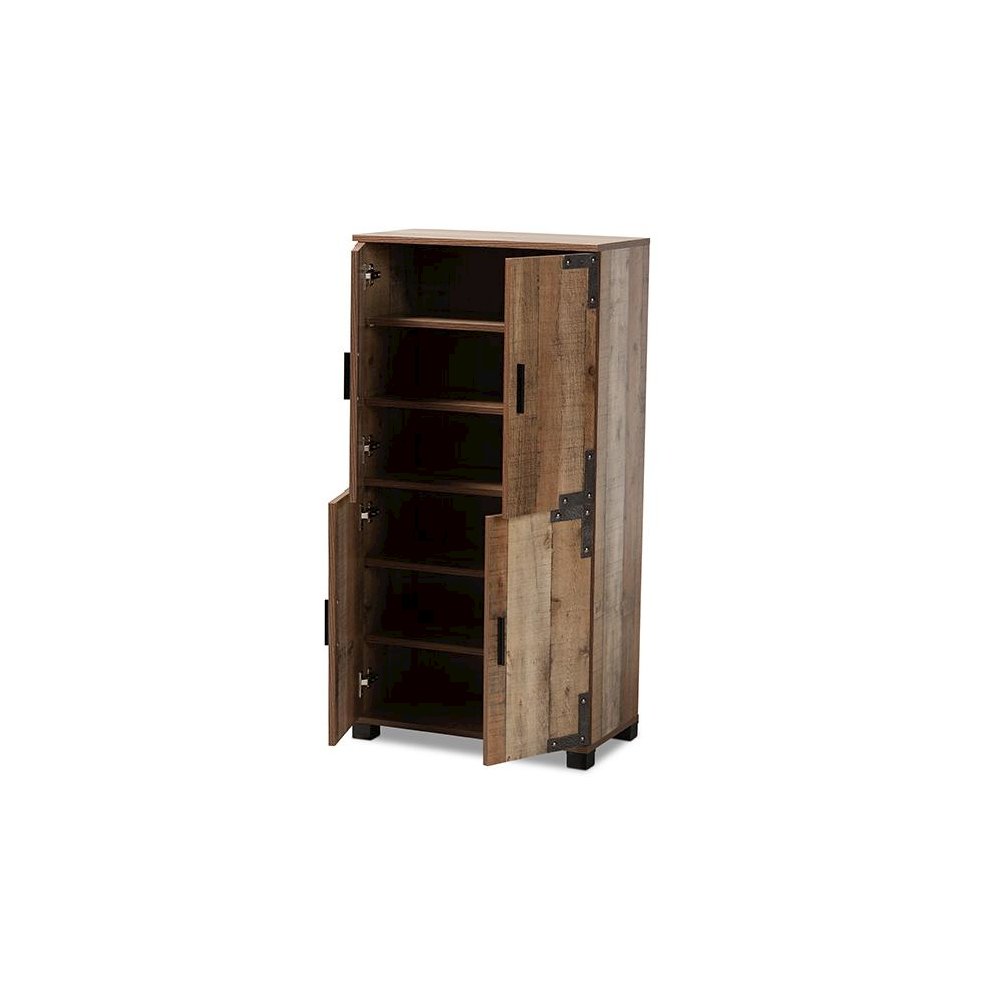 Farmhouse Rustic Finished Wood 4-Door Shoe Cabinet