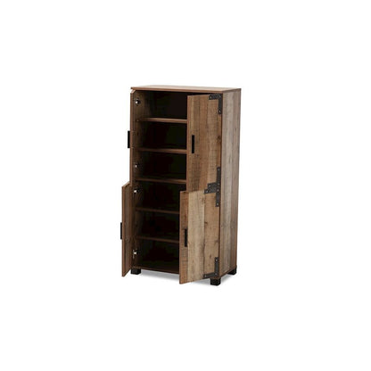 Farmhouse Rustic Finished Wood 4-Door Shoe Cabinet