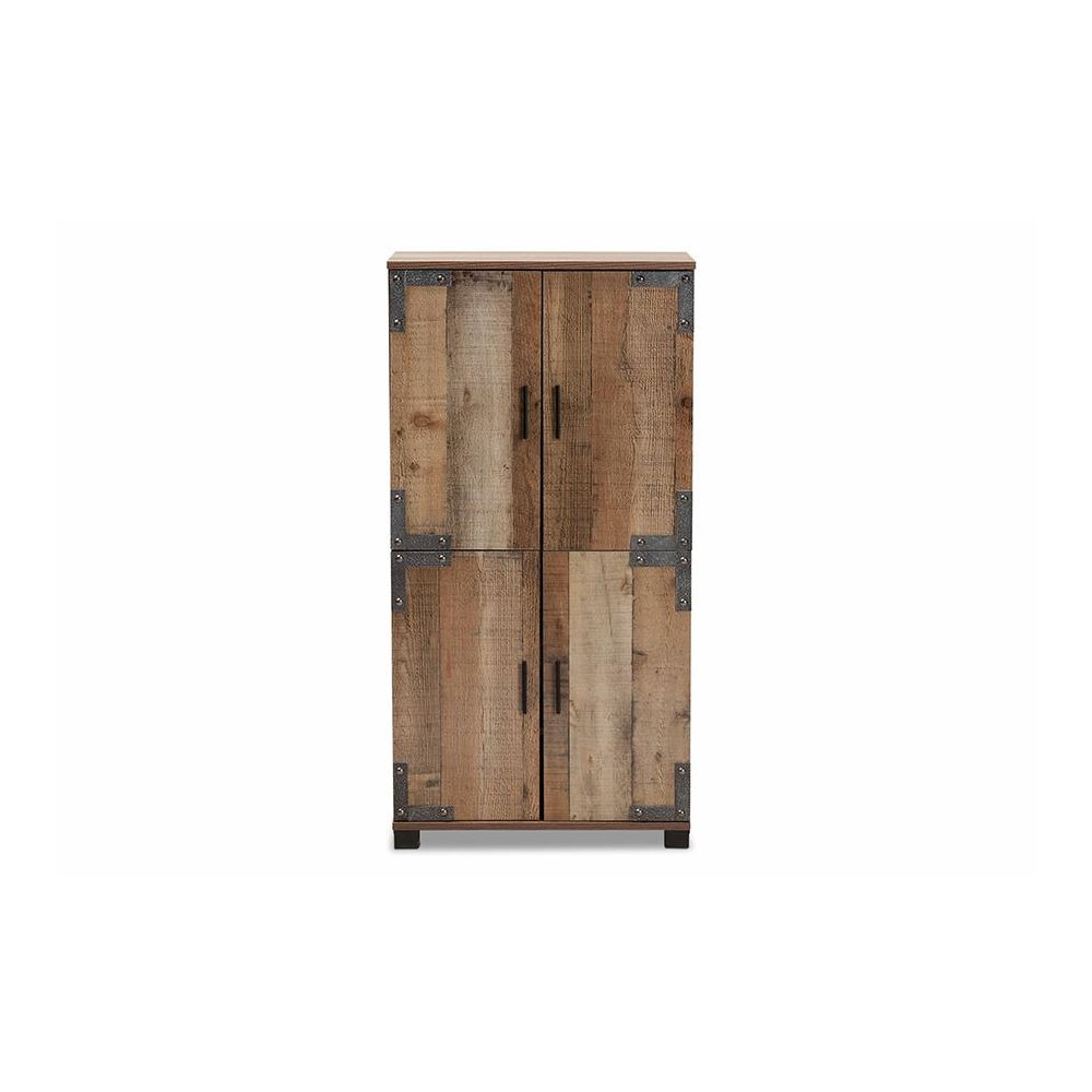 Farmhouse Rustic Finished Wood 4-Door Shoe Cabinet