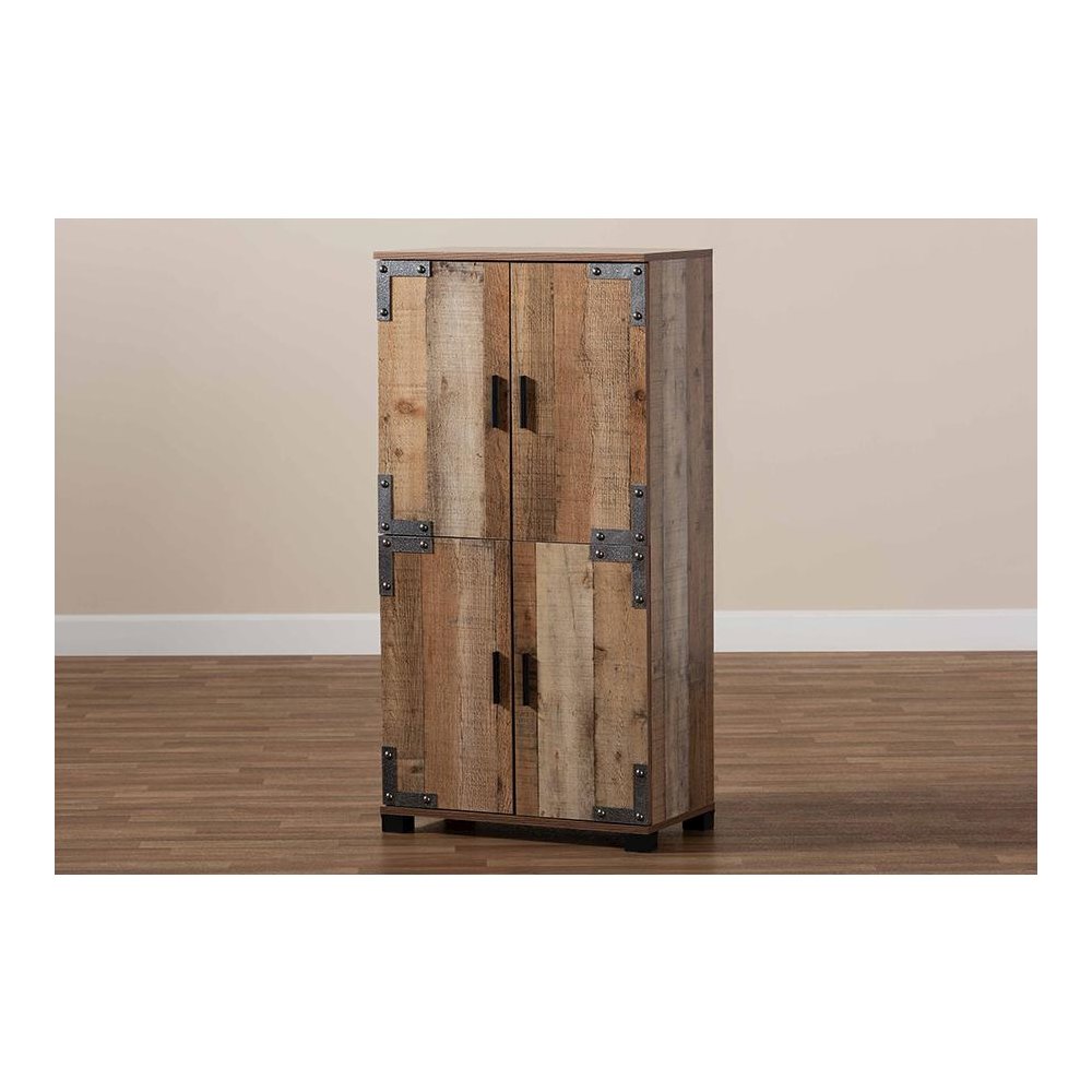 Farmhouse Rustic Finished Wood 4-Door Shoe Cabinet