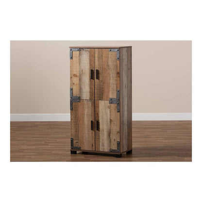 Farmhouse Rustic Finished Wood 4-Door Shoe Cabinet