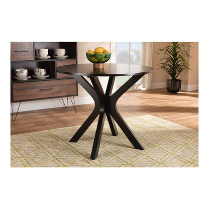 Dark Brown Finished 34-Inch-Wide Round Wood Dining Table