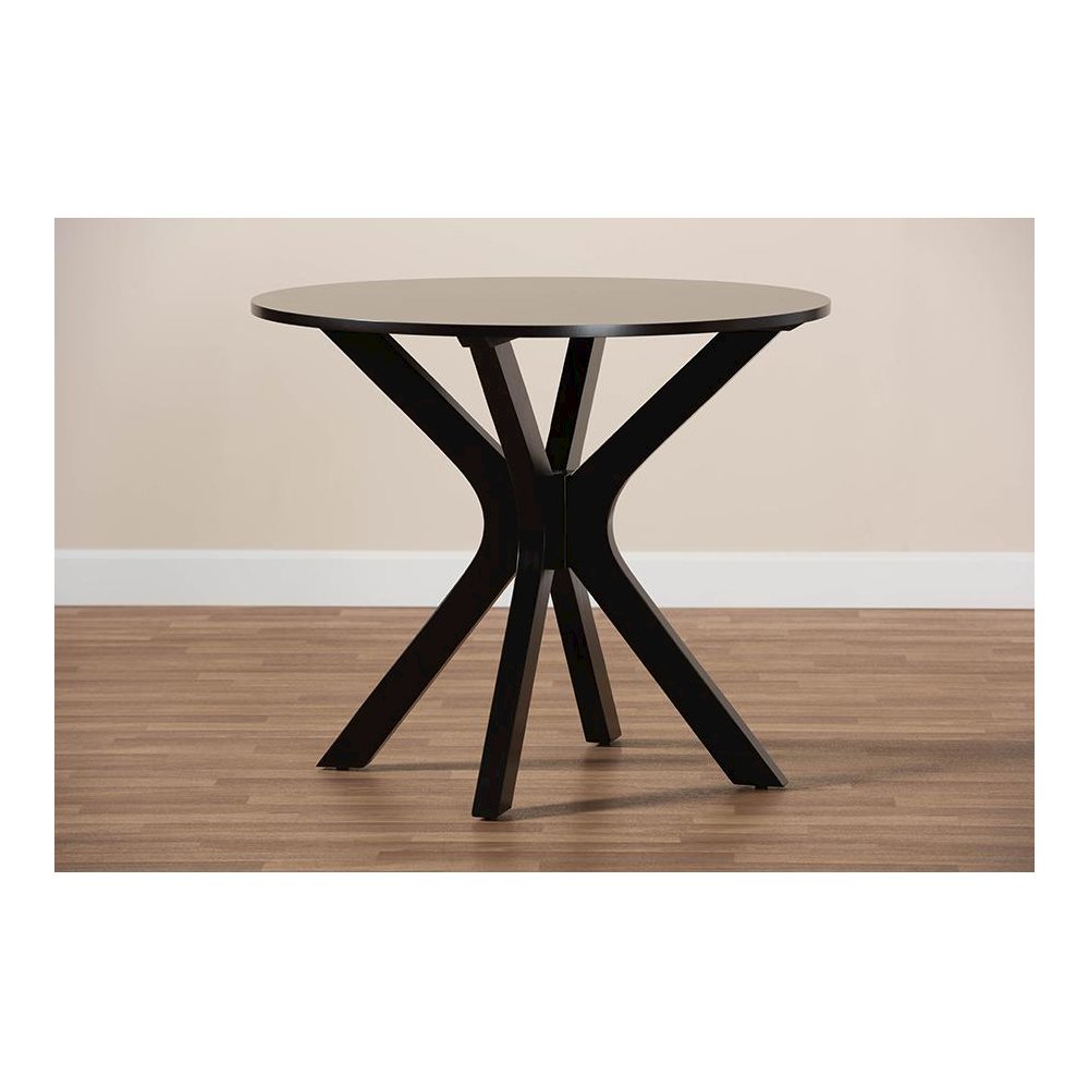 Dark Brown Finished 34-Inch-Wide Round Wood Dining Table