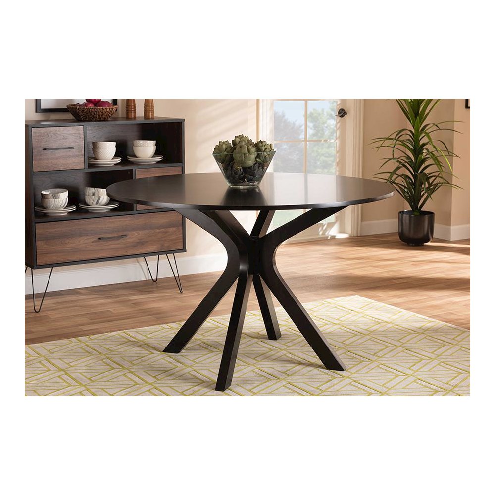 Dark Brown Finished 45-Inch-Wide Round Wood Dining Table