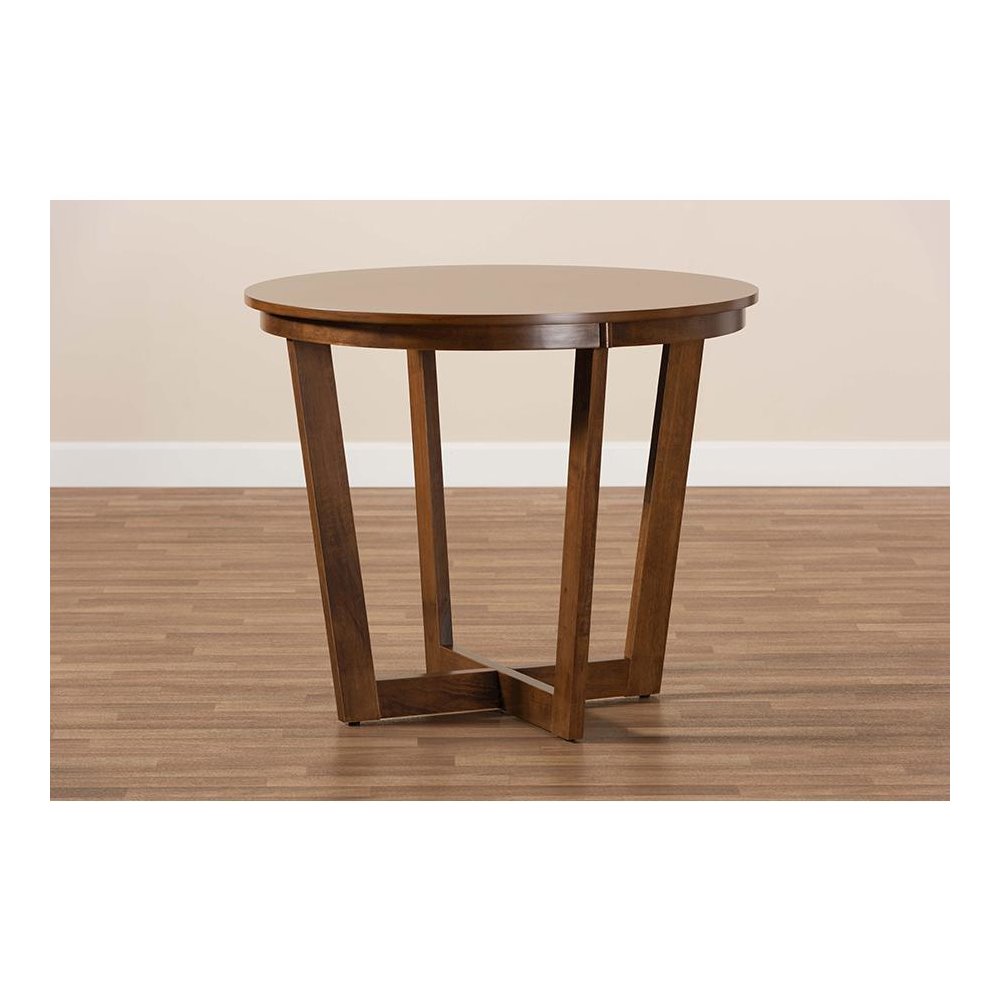 Walnut Brown Finished 35-Inch-Wide Round Wood Dining Table