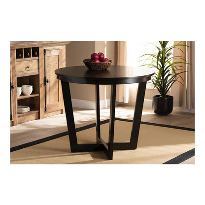 Dark Brown Finished 35-Inch-Wide Round Wood Dining Table