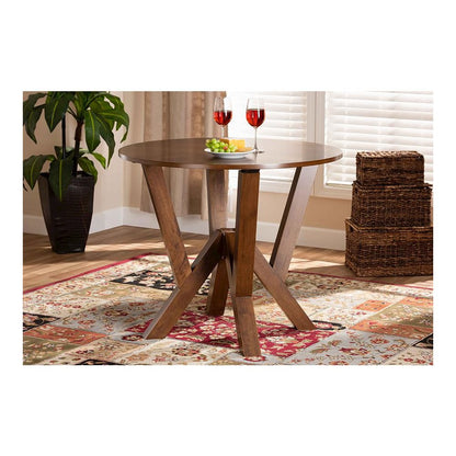 Walnut Brown Finished 35-Inch-Wide Round Wood Dining Table