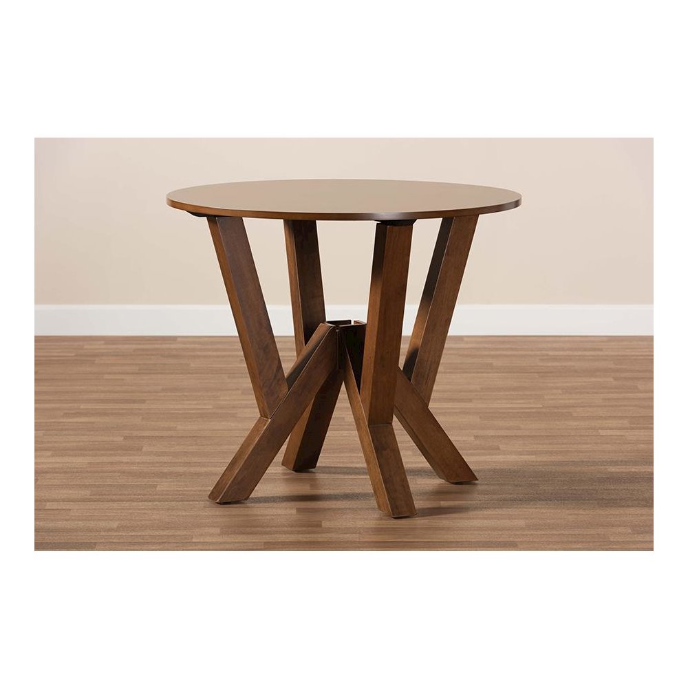 Walnut Brown Finished 35-Inch-Wide Round Wood Dining Table