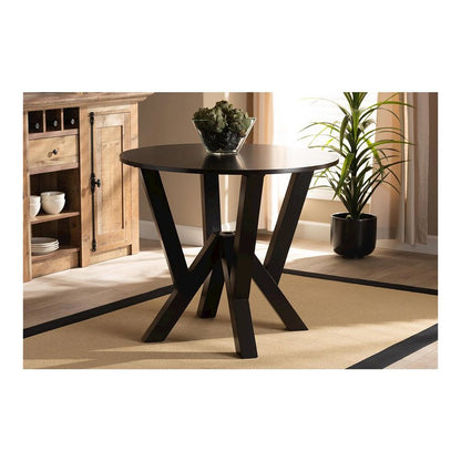 Dark Brown Finished 35-Inch-Wide Round Wood Dining Table
