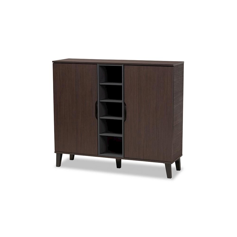Two-Tone Dark Brown and Grey Finished Wood 2-Door Shoe Cabinet