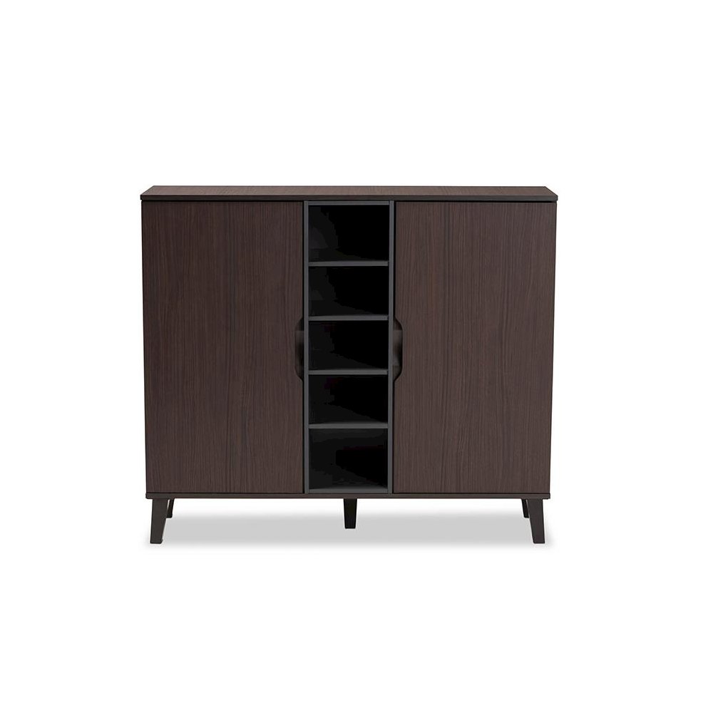 Two-Tone Dark Brown and Grey Finished Wood 2-Door Shoe Cabinet