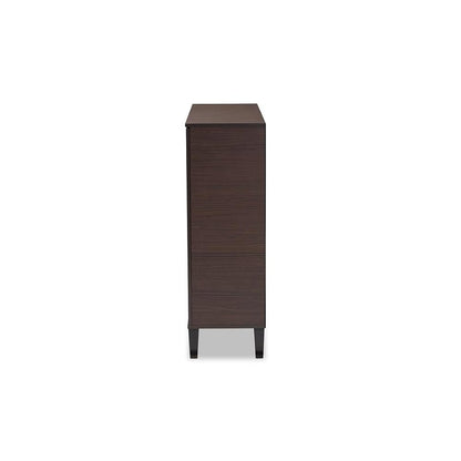 Two-Tone Dark Brown and Grey Finished Wood 2-Door Shoe Cabinet