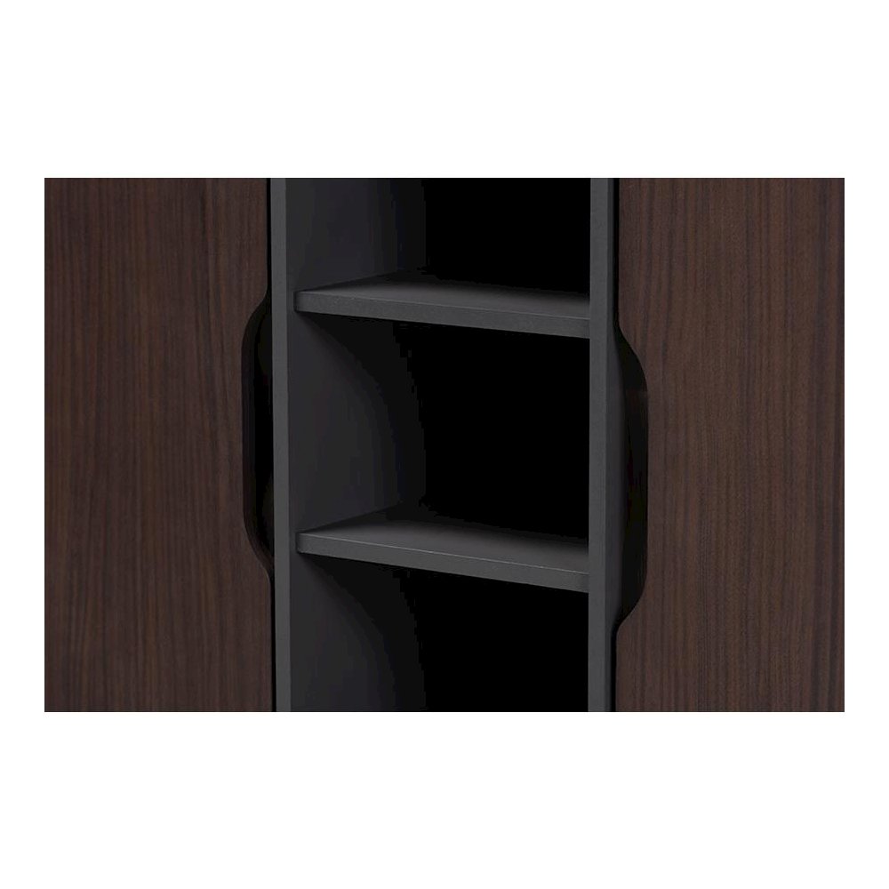 Two-Tone Dark Brown and Grey Finished Wood 2-Door Shoe Cabinet