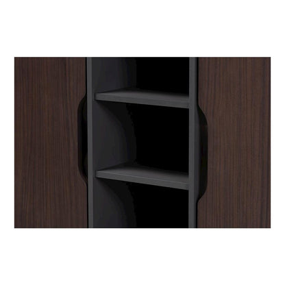 Two-Tone Dark Brown and Grey Finished Wood 2-Door Shoe Cabinet