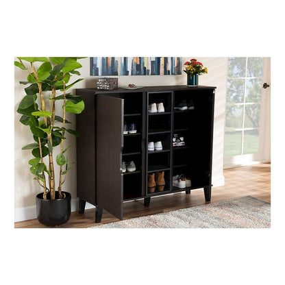 Two-Tone Dark Brown and Grey Finished Wood 2-Door Shoe Cabinet