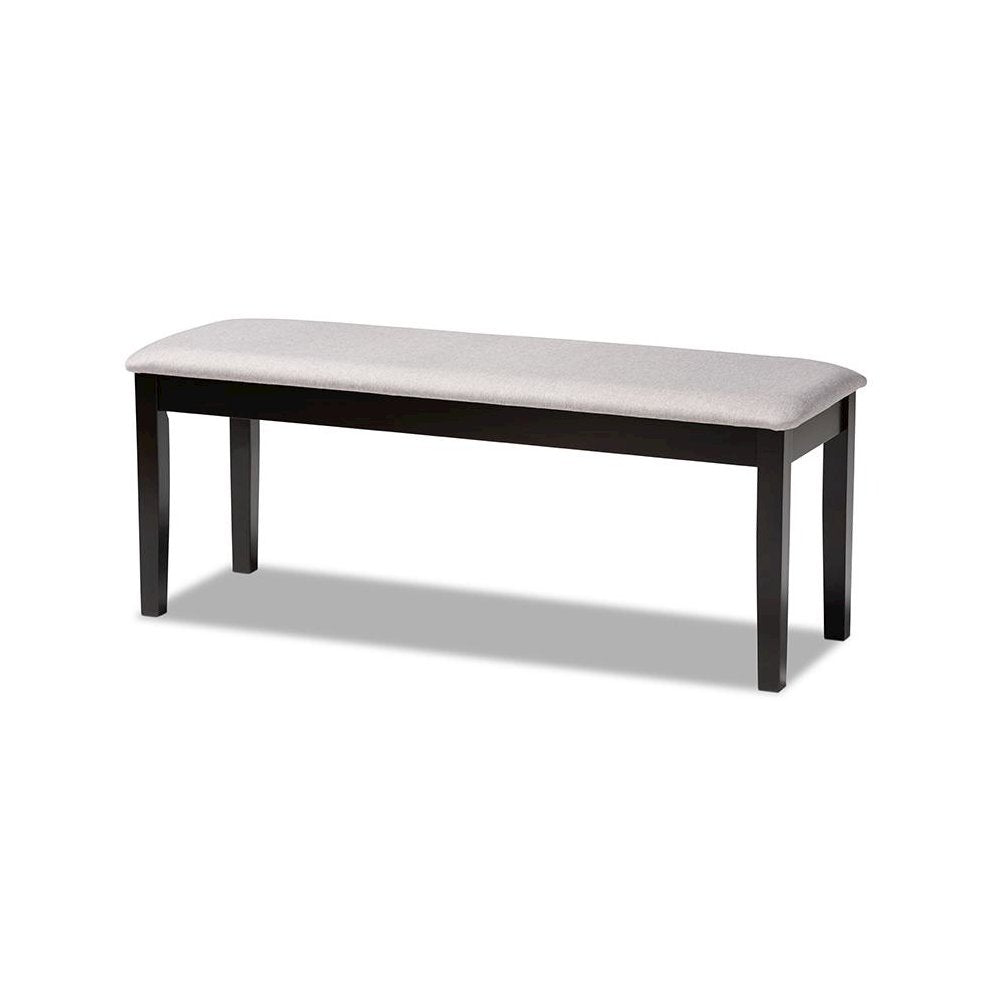 Transitional Grey Fabric Upholstered and Dark Brown Finished Wood Dining Bench