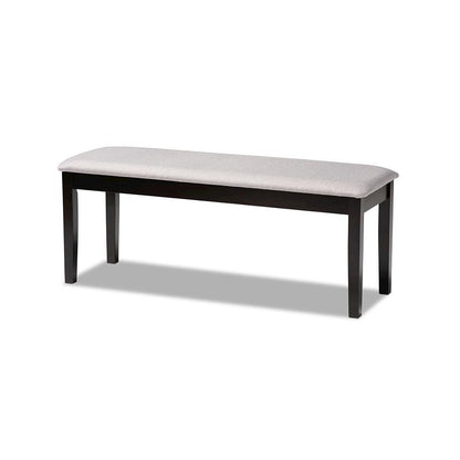 Transitional Grey Fabric Upholstered and Dark Brown Finished Wood Dining Bench