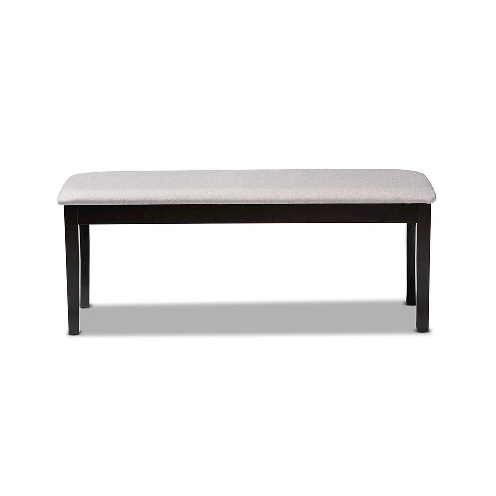 Transitional Grey Fabric Upholstered and Dark Brown Finished Wood Dining Bench