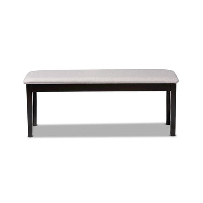 Transitional Grey Fabric Upholstered and Dark Brown Finished Wood Dining Bench