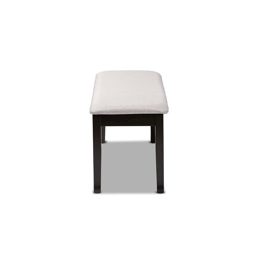 Transitional Grey Fabric Upholstered and Dark Brown Finished Wood Dining Bench