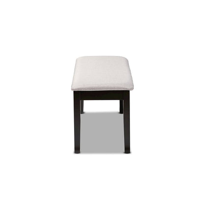 Transitional Grey Fabric Upholstered and Dark Brown Finished Wood Dining Bench