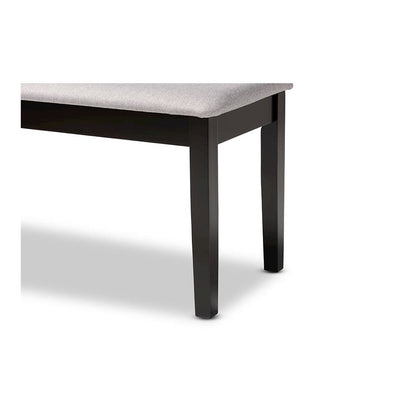 Transitional Grey Fabric Upholstered and Dark Brown Finished Wood Dining Bench
