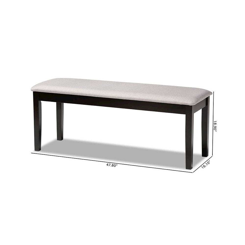 Transitional Grey Fabric Upholstered and Dark Brown Finished Wood Dining Bench