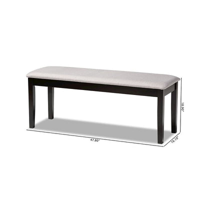 Transitional Grey Fabric Upholstered and Dark Brown Finished Wood Dining Bench