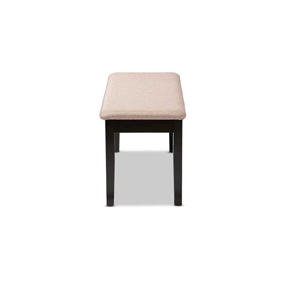 Transitional Sand Fabric Upholstered and Dark Brown Finished Wood Dining Bench