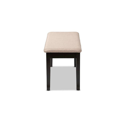 Transitional Sand Fabric Upholstered and Dark Brown Finished Wood Dining Bench