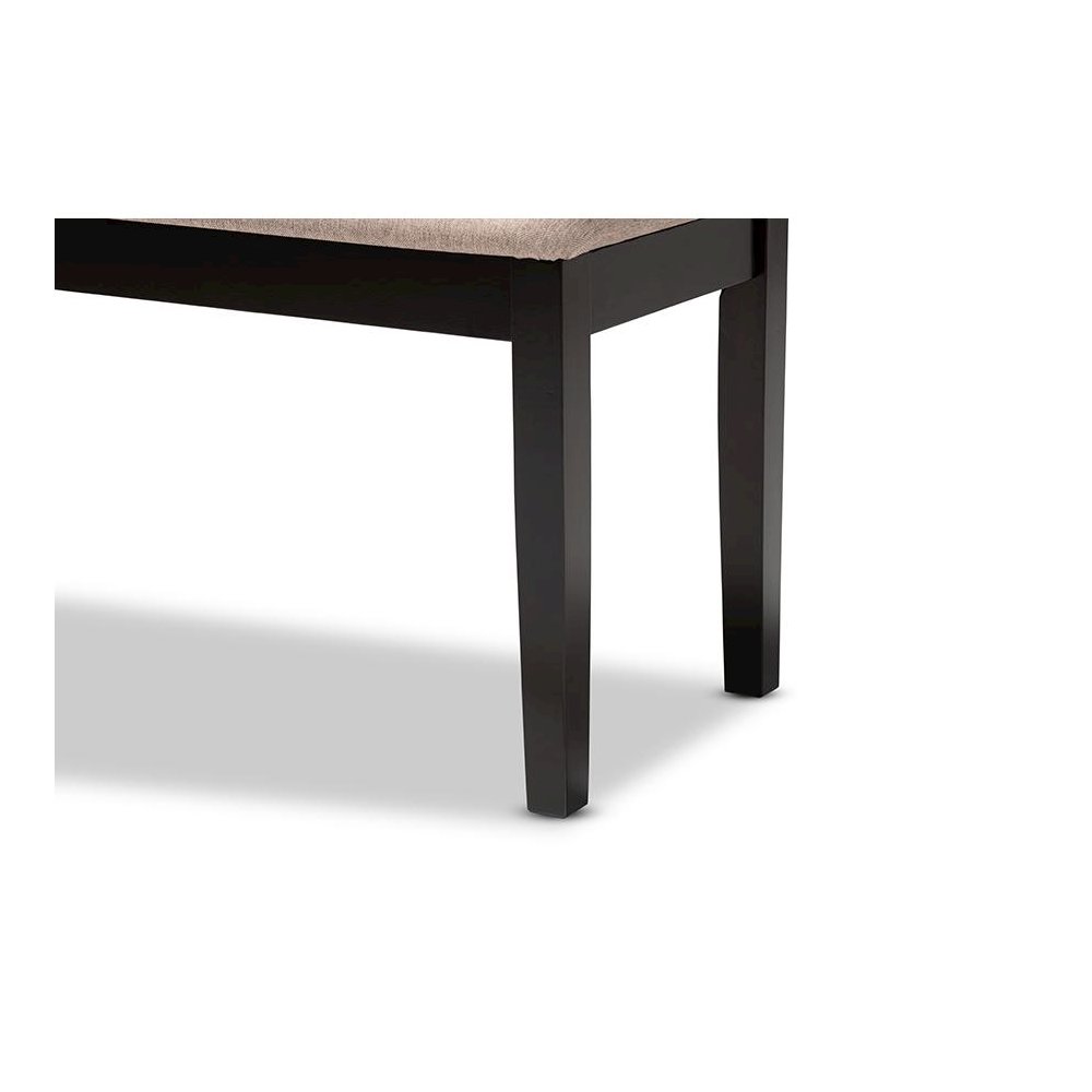 Transitional Sand Fabric Upholstered and Dark Brown Finished Wood Dining Bench
