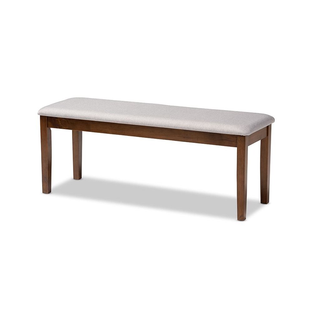 Transitional Grey Fabric Upholstered and Walnut Brown Finished Wood Dining Bench