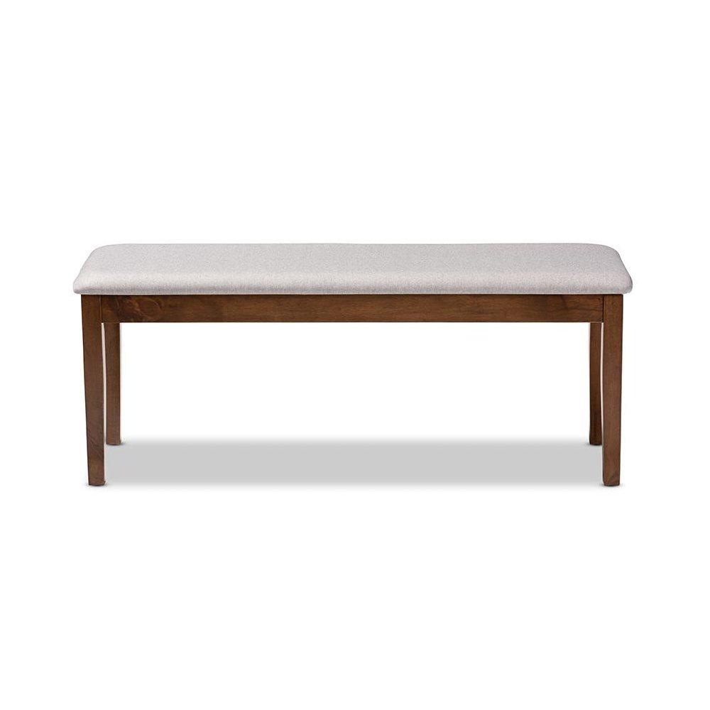 Transitional Grey Fabric Upholstered and Walnut Brown Finished Wood Dining Bench