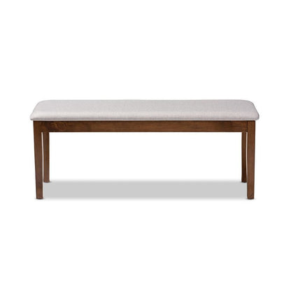 Transitional Grey Fabric Upholstered and Walnut Brown Finished Wood Dining Bench