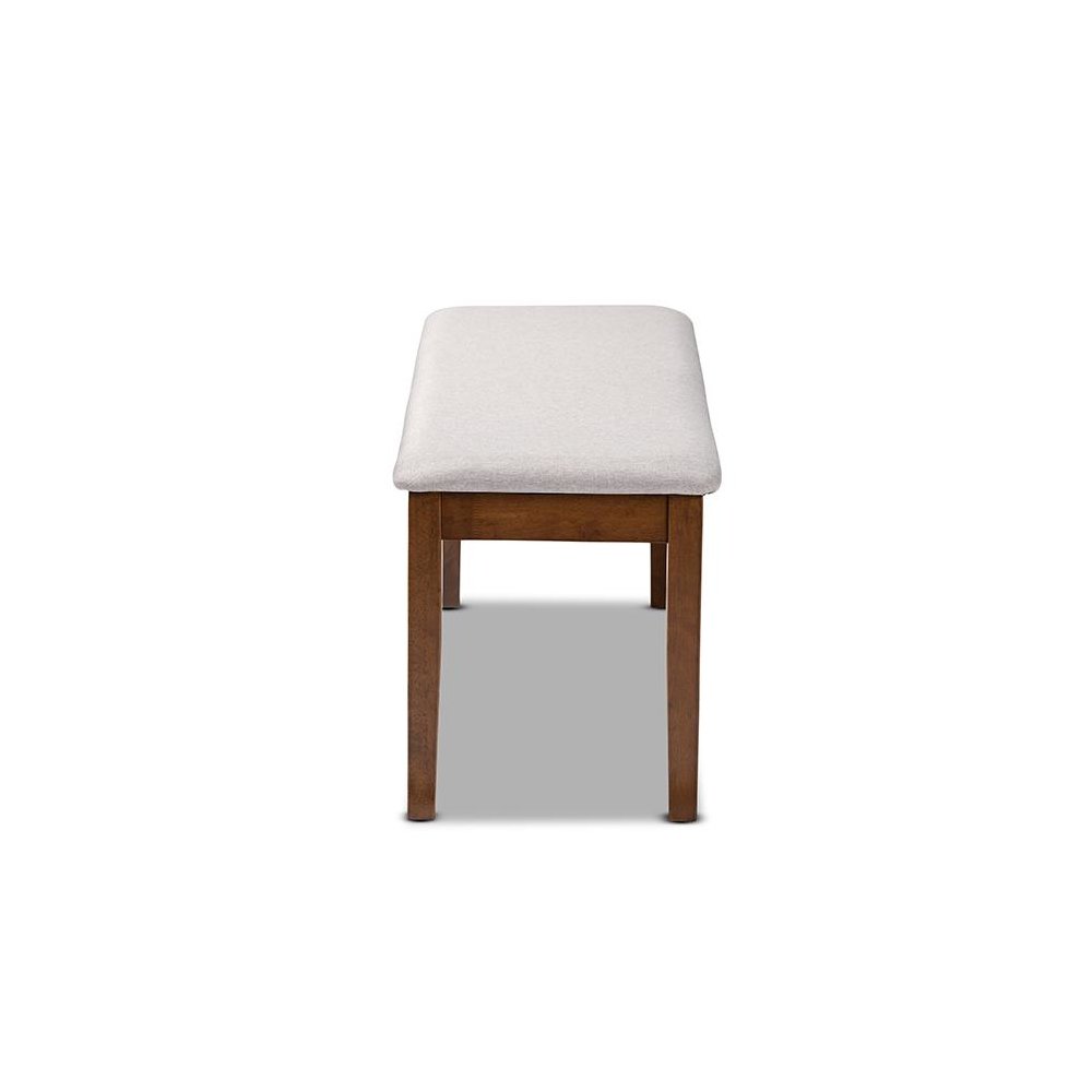 Transitional Grey Fabric Upholstered and Walnut Brown Finished Wood Dining Bench