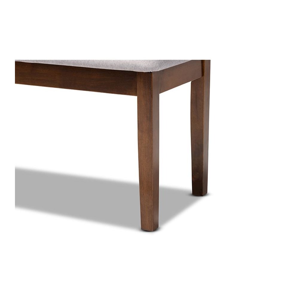 Transitional Grey Fabric Upholstered and Walnut Brown Finished Wood Dining Bench