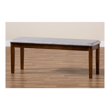 Transitional Grey Fabric Upholstered and Walnut Brown Finished Wood Dining Bench