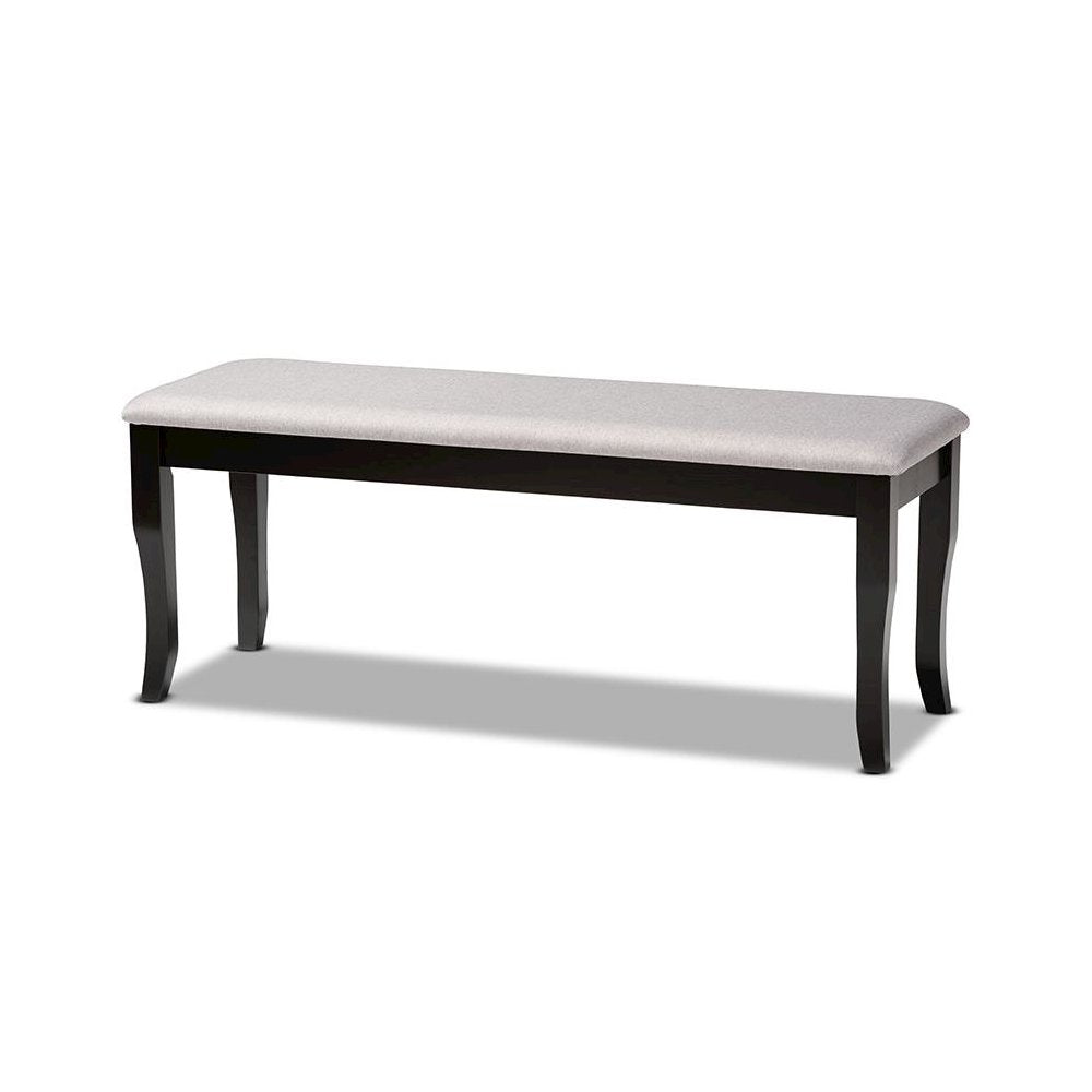 Transitional Grey Fabric Upholstered and Dark Brown Finished Wood Dining Bench