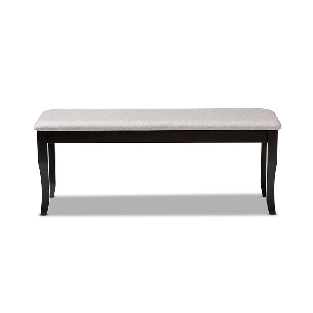 Transitional Grey Fabric Upholstered and Dark Brown Finished Wood Dining Bench