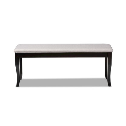 Transitional Grey Fabric Upholstered and Dark Brown Finished Wood Dining Bench