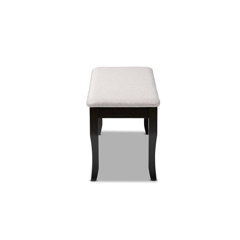 Transitional Grey Fabric Upholstered and Dark Brown Finished Wood Dining Bench